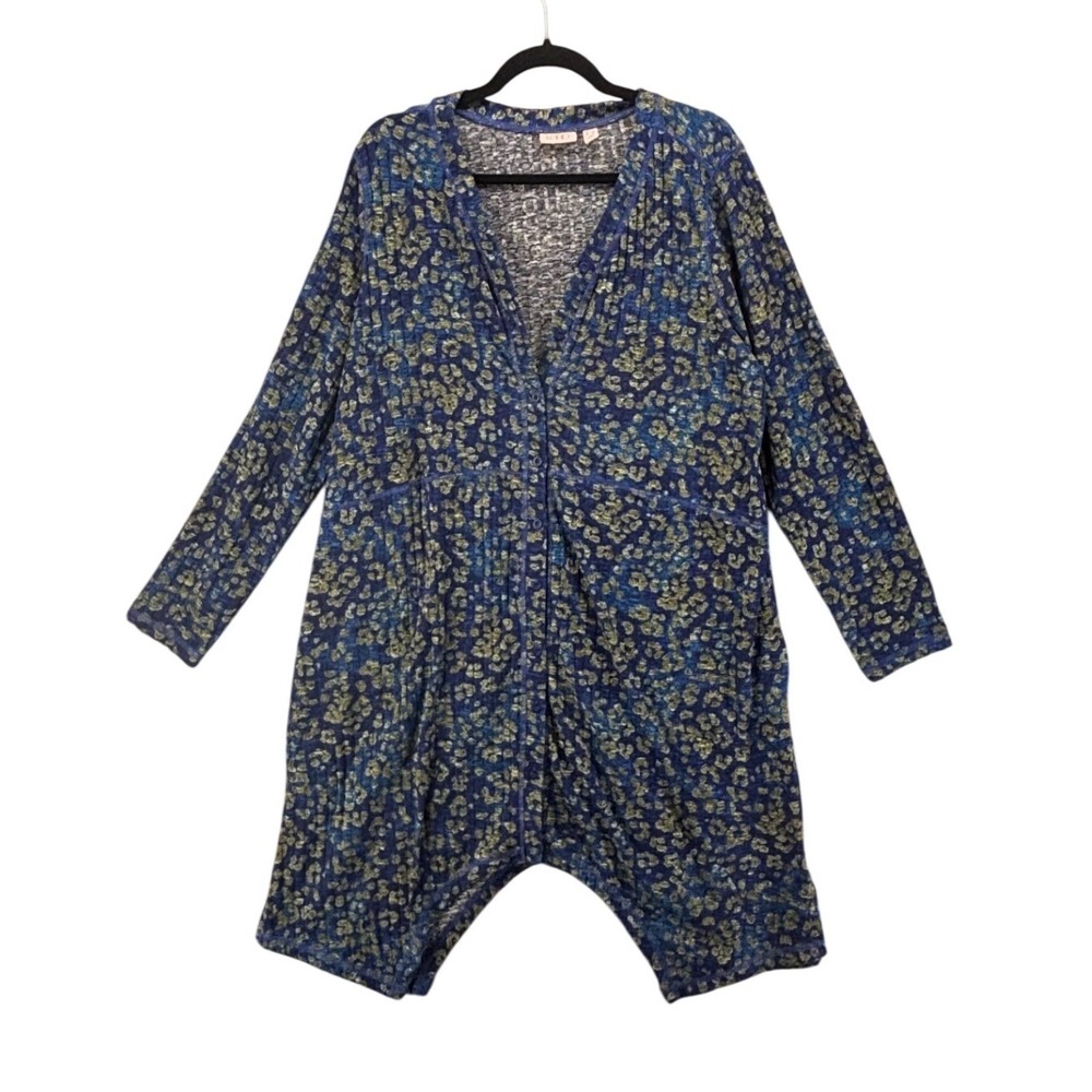 LOGO Lori Goldstein Button Front Long Line Cardigan 1x Lightweight Blue Green